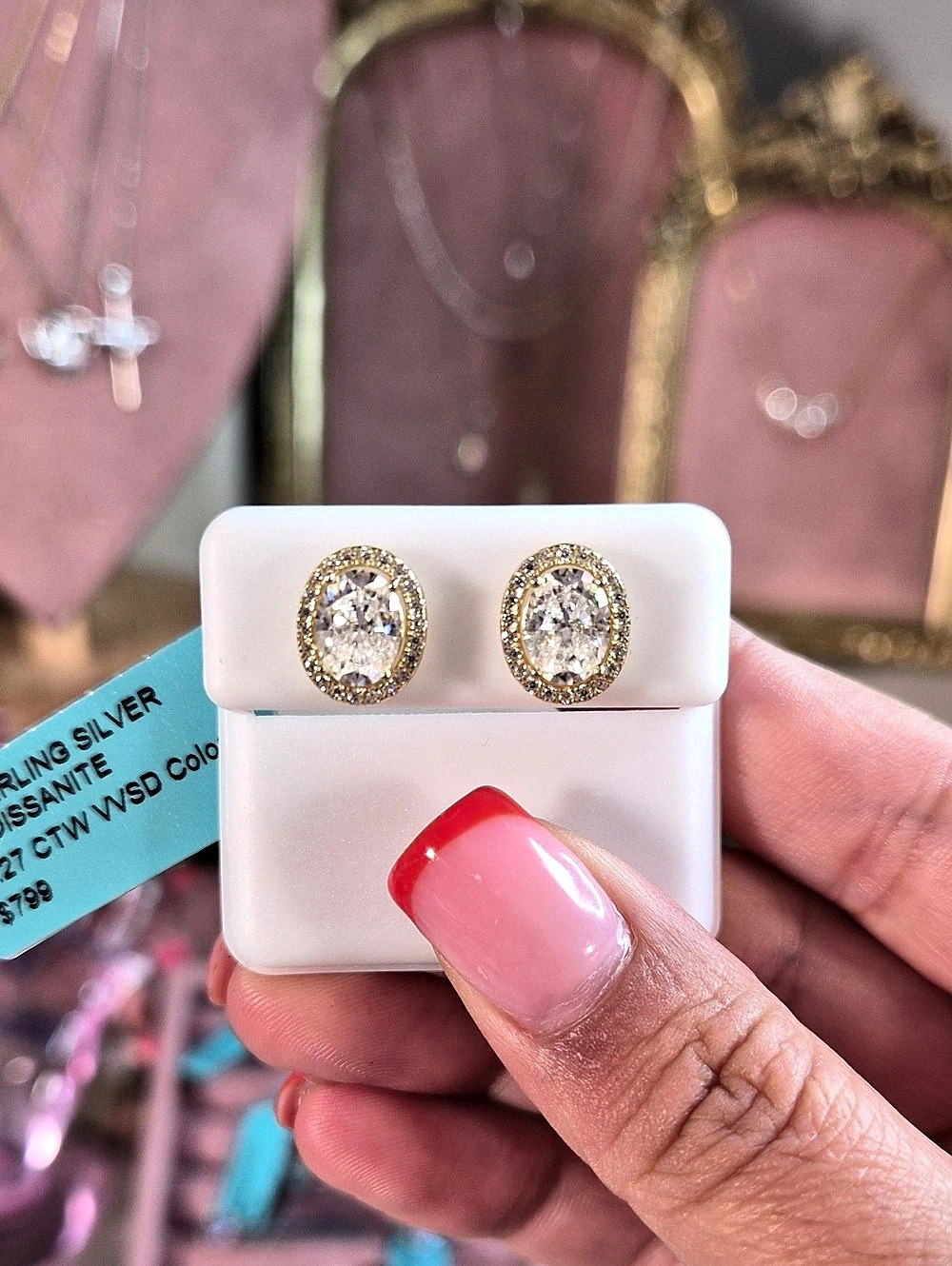 3.27ct Moissanite Halo Oval Stud Earrings
